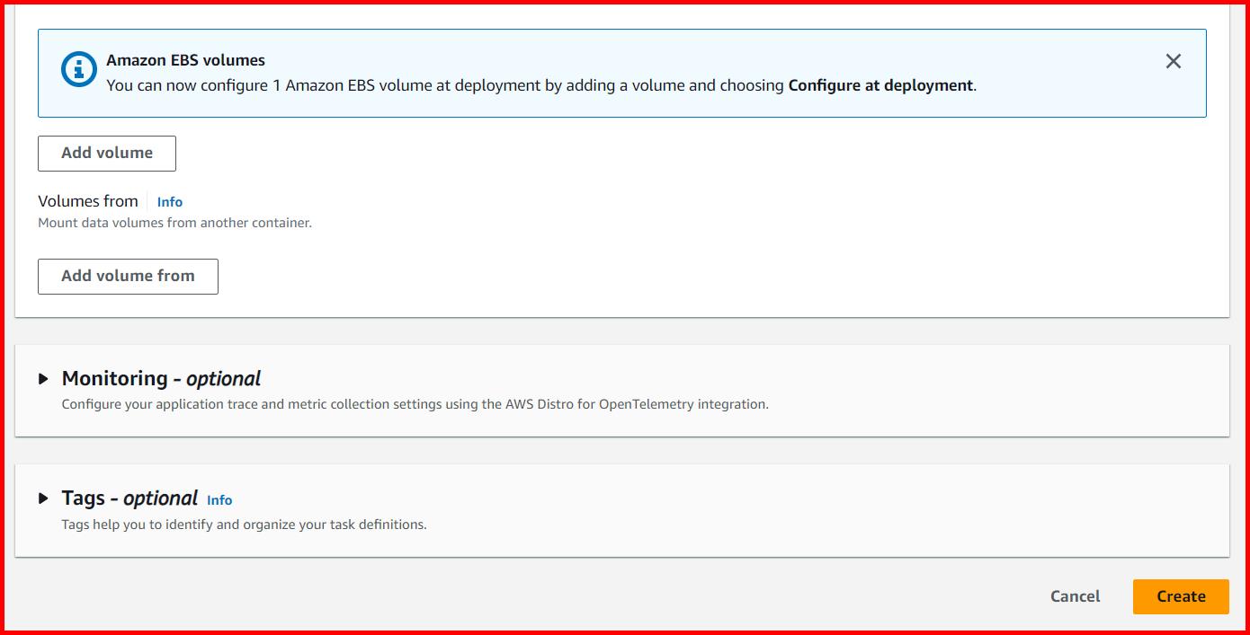 Picture showing the create button for creating the task definition
